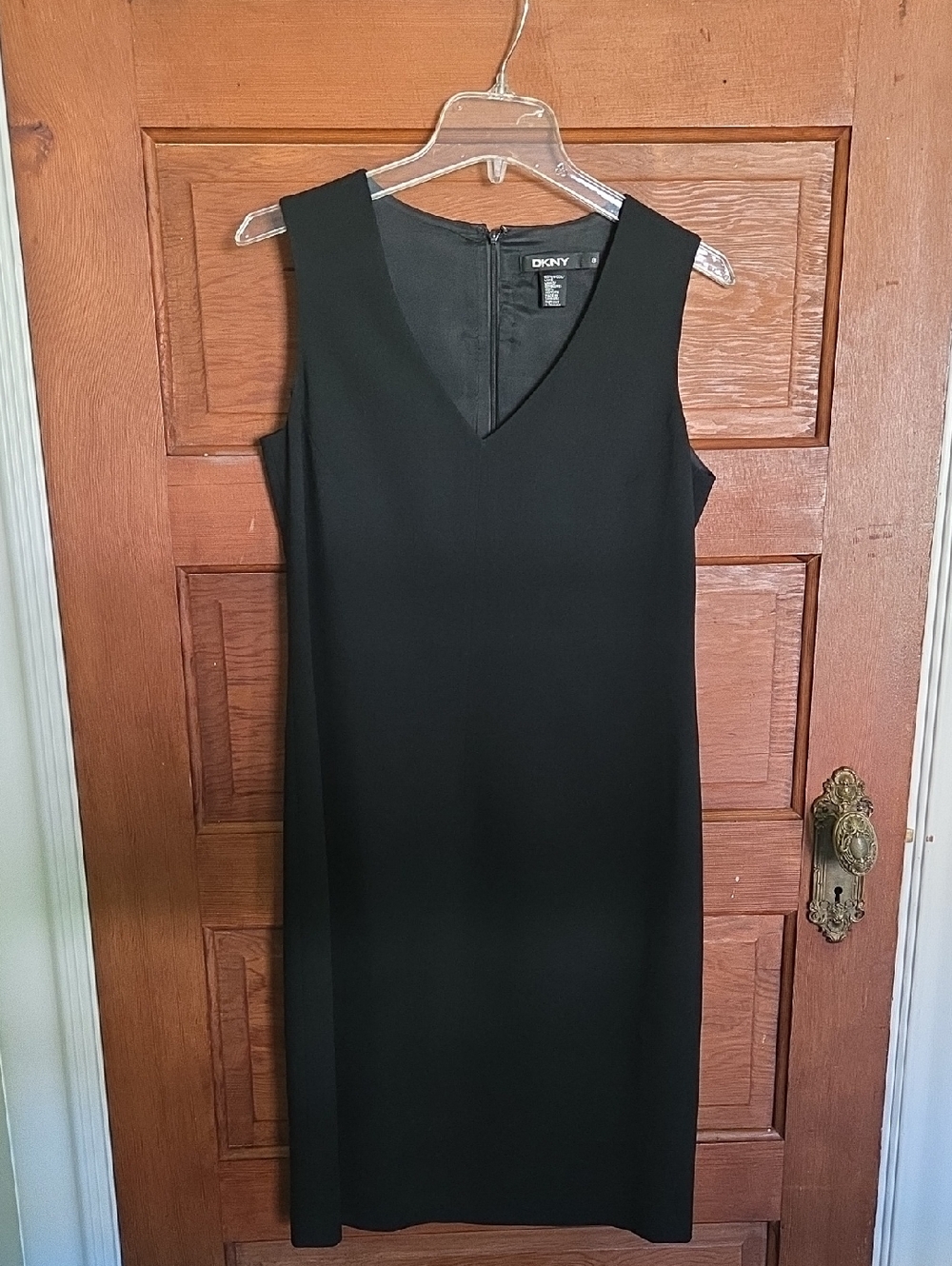 DKNY Black V-Neck Midi Sheath Dress LBD